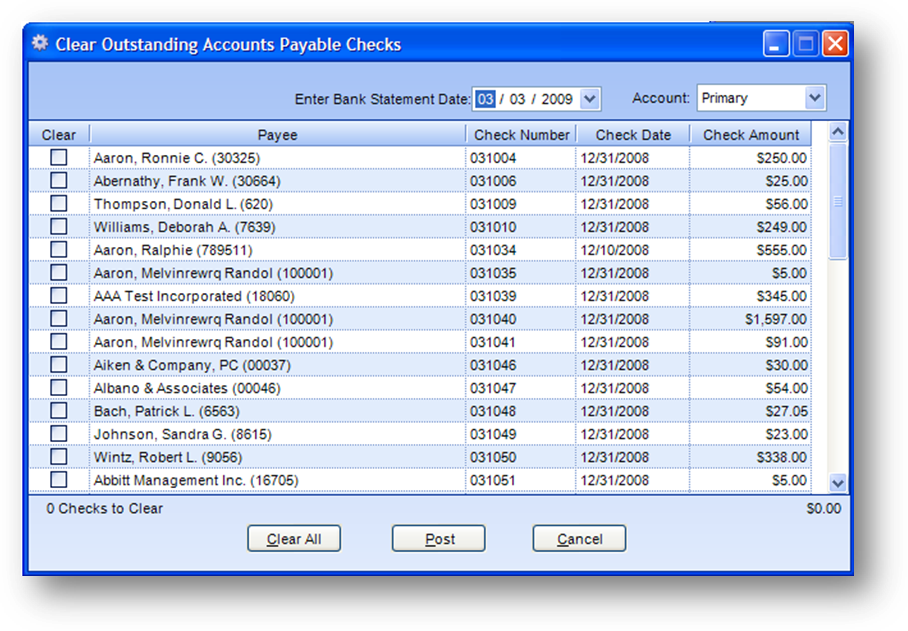 Clear Checks on Bank Statement